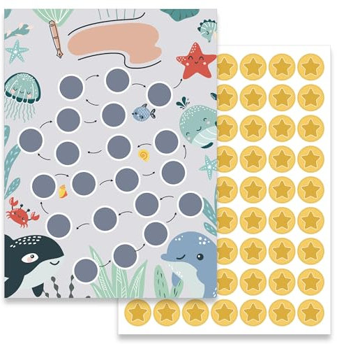BIROYAL Kinder Belohnungstafel Set mit 12 Ozean Belohnungstafel und Stickers - Kinder Belohnungssystem