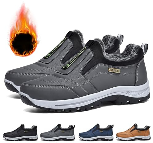 GYCF Hiver Chaussures Randonnée à Enfiler en Plein air pour Homme,Chaussure de Marche Hiver sans Lacets Baskets de Orthopédiques Chaussures Légères Travail,Gris,42EU