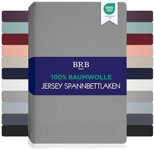 BRB Home Spannbettlaken 140x200cm - Spannbetttuch für Dicke Matratzen bis zu 27 cm 100% Baumwolle Oeko-TEX Zertifiziert Bettlaken Jersey Bettware Bettbezug für Boxspringbett (Hellgrau - 140x200)