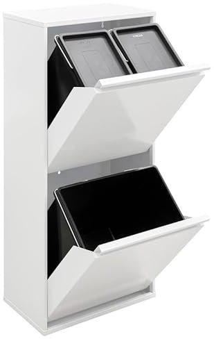 ARREGUI Basic CR401-B Mülltrennsystem aus Stahl | 3 Fächer Mülleimer für die Küche | 3 Fach Abfalleimer | 11+11+23 L (45 L) | Herausnehmbare Inneneimer | Recycling Schrank für Mülltrennung | weiß