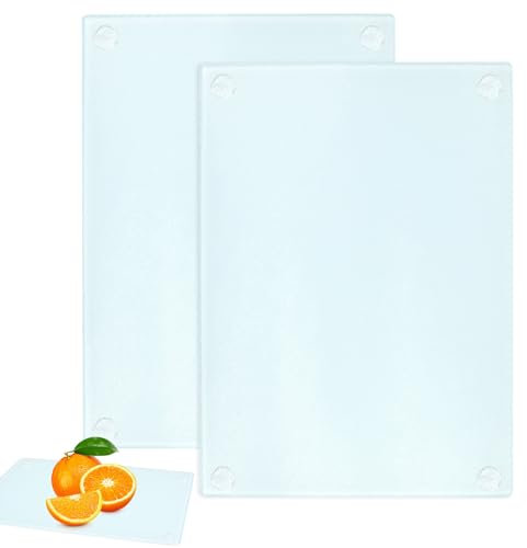Glass Chopping Board, Schneidbrett aus Glas 28x20cm, Küchenbrett, Schneidbrett transparentes mit rutschhemmenden Füßchen, Hygienisch, Hitzebestädig