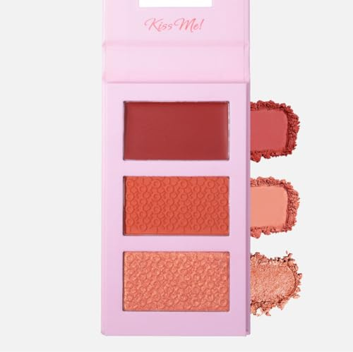 KARLOR 3-in-1 Blush Puder Palette mit Spiegel, matte und schimmernd Rouge Palette Rot Orange Warme Rouge Blusher Powder Glitzer Perlglanz Highlighter Makeup (04#)