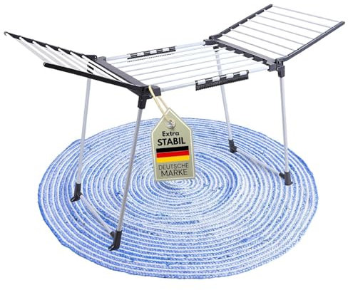 Coemo Flügelwäschetrockner Schwarz mit Sockenhalter - Faltbarer Wäscheständer klein aus Stahl, 30 kg Belastung, Standtrockner platzsparend, Kleiderständer stabil - Camping Wäschetrockner zerlegt