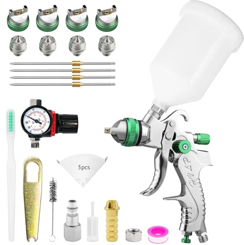HVLP Pistola Verniciatura Professionale Pistola a Spruzzo per Verniciare con 4 Ugelli 1,4mm 1,7mm 2,0mm 2,5mm Pistola a spruzzo Gravità ad alta atomizzazione, bombola di vernice da 600 cc