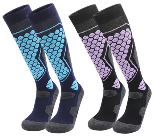 ZHAOCAI 2 paires de chaussettes de ski femmes, chaussettes de ski au ski respiratoire rapide séchage, chaussettes de ski avec rembourrage, chaussettes de snowboard thermique sport d'hiver en plein air
