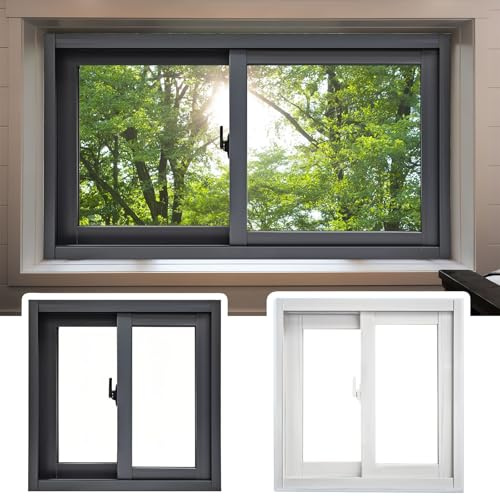Källare skjutreglage fönsterersättning F montering härdat glas mörkgrå 86 x 53 cm (34 x 21 tum) för garage eller skjul – energieffektiv design