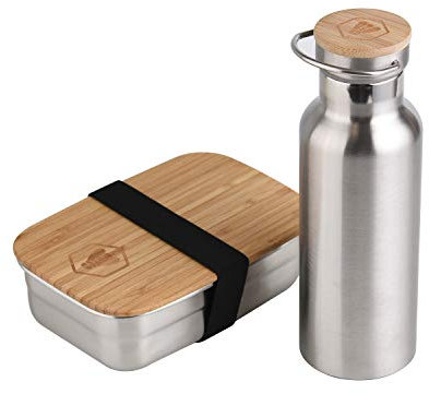 LAGUIOLE - Set Lunchbox und Edelstahl-Kühlflasche mit Bambus-Holzdeckel
