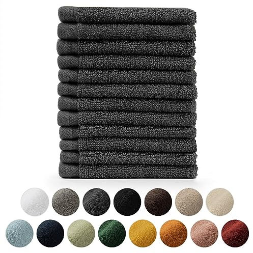 Blumtal Premium Frottier Gästehandtücher Set 12 teilig 100% Baumwolle - Oeko-TEX zertifiziertes Gästehandtuch 12x (30x30 cm) - Ultra saugstarkes Gästetücher Set waschbar °60 - Handtücher Anthrazit