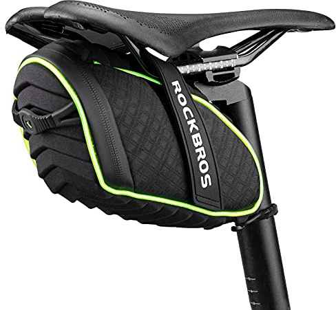 ROCKBROS Bike Seat Bag with LED Light, Waterproof 3D Shell Bicycle Saddle Bag with Rain Cover for Road & Mountain Bikes