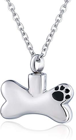 Daesar Memorial Urne Kette Edelstahl 60CM, Silber Halskette Anhänger Knochen mit Pfote