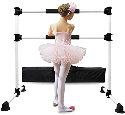 Wesky Updated Double Ballet Barre Portable 4FT Adjustable Ballet Barre Fitness Stretching Dancing Bar for Home Studio Adult and Kids (White Update)