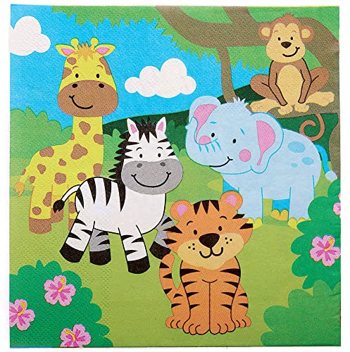 Baker Ross Serviette Table Enfant motif Animaux de la Jungle - Lot de 20, Decoration Anniversaire Enfant (FX103), Serviettes en Papier, Multicolore