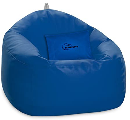 Diverpuff Puff Redondo Azul Pélota Bean Bag XXL Polipiel con Relleno Y Cojín Incluido Elegante y Comodo Resistente Waterproof Uso Interior Exterior Habitación Infantil Gamer Sala Juegos Salón