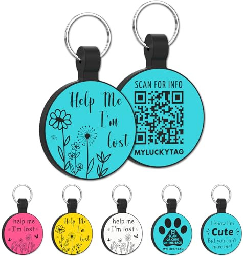 MYLUCKYTAG QR-kod silikon husdjur ID-bricka hund katt etikett, online husdjursprofil, husdjursplats varning e-post, digital husdjurstagg, tyst hundetikett, hållbart husdjurs-ID, hundhalsband etikett,