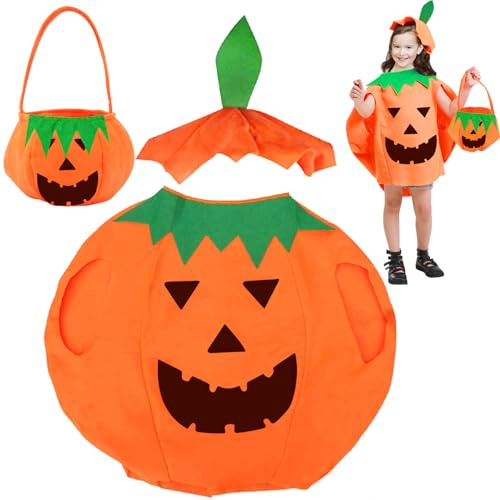 Pumpadräkt för halloween, pumpadräkt för barn med pumpahatt Pumpapåse, godispåse, roliga maskeradkläder för karnevalsfest, maskeradkläder för pumpa för halloweenfest för barn