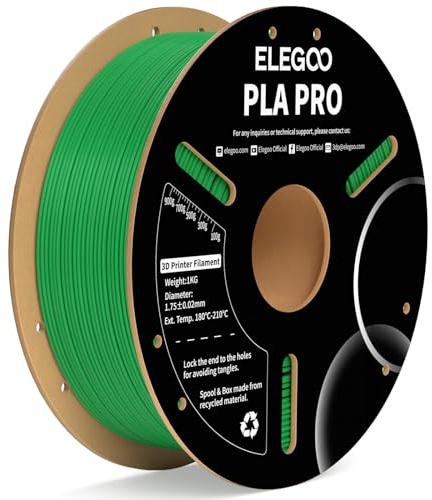 ELEGOO PLA PRO Filament 1.75mm Green 1KG, Easy to Print Neatly Wound 3D Printer Filament Dimensional Accuracy +/- 0.02mm, 1kg Spool (2.2lbs) Fits for Most FDM 3D Printers