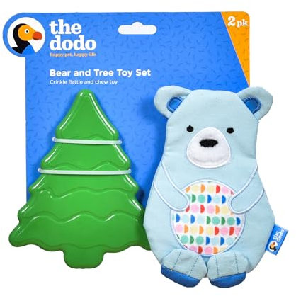 The Dodo Woodland Animals Hundespielzeug-Set, ohne Füllung, Bär und Baum, kein Plüsch, quietschend, Hundespielzeug + Gummibaum-Kauspielzeug, langlebiges Spielzeug für Hunde