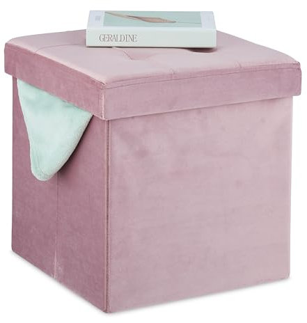 Relaxdays Hocker Samt, Sitzhocker mit Stauraum, gepolstert, faltbar, HxBxT: 38 x 38 x 38 cm, Sitzwürfel Wohnzimmer, rosa