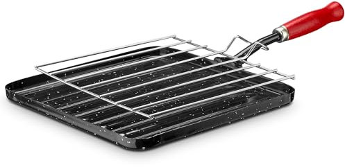 briebe Grill Asador Inducción Rayas 23x23 cm Acero Esmaltado, Sartén con Parrilla Extraíble Cuadrada, Apto para Vitrocerámica, Fuego, Gas, Horno, Levante Negro Jaspeado
