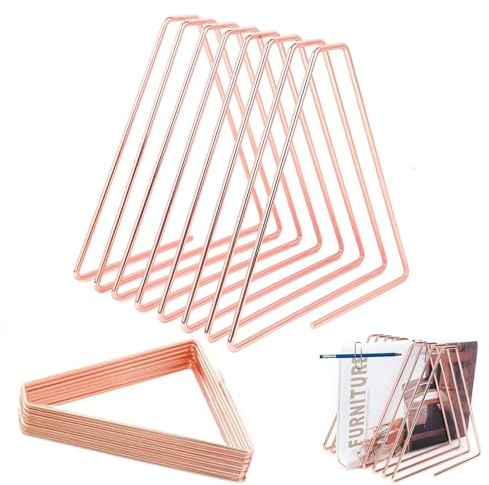 FEIQIAO, scaffale telescopico regolabile a forma di triangolo per dischi e libri, organizer per cartelle e portaoggetti in filo metallico, supporto decorativo per libri e giornali da scrivania (oro