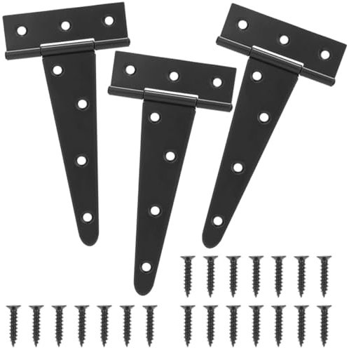 MOCNT 3Pcs T-Shape Black Iron Powder Coated Surface Mount Hinges 125mm x 70mm x 25mm 20kg Load Capacity