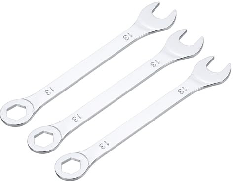 QUARKZMAN Set di 3 Chiavi Combinate Sottili da 13mm con Estremità a 6 Punti Sfalsati e Estremità Aperta Angolata a 15° in Acciaio al Carbonio ad Alta Resistenza Cromato a Specchio