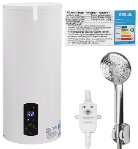 DAOHHFO Chauffe-eau électrique à accumulateur - 220 V - 60 l - Chauffe-eau mural - Avec protection contre les fuites - Douche pratique et affichage de la température - 2000 W - Blanc - 60 l