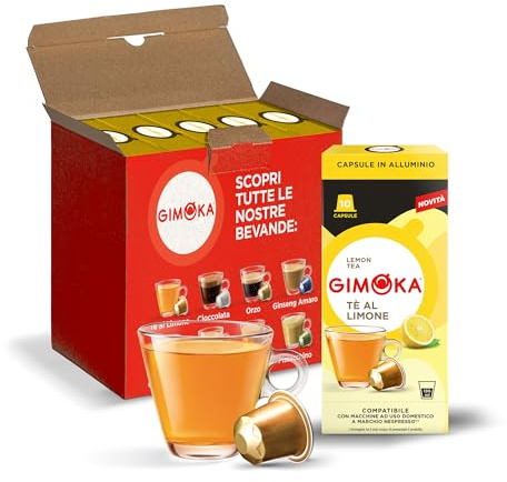 Gimoka Goût THÉ AU CITRON - 50 Capsules Aluminium - Compatibles avec les machines à café à usage domestique Nespresso* - Produit en Italie (lot de 5 x 10)