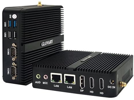 Glovary FL2 Industriell miniPC, 12:e generationen fläktlös PC N100 Win11 Pro, 4K 2HD DP 3 Display Home Office Linux-dator, Barebone NO RAM NO SSD, Dual Gigabit LAN, 2 x RS232 COM, WiFi, BT