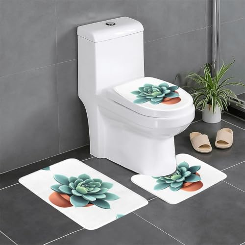 XBKGOHA 3-Piece Anti Slip Floor Mat Set Porcelain pot with meat Picture Bathroom Rugs for Ultimate Comfort, Master Bathrooms ﻿