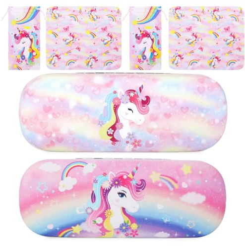 Beipegin Unicorn étui lunettes 2-Pack, étui rigide pour Fille, étui à lunettes avec Chiffon à lunettes Rose Imprimé licorne