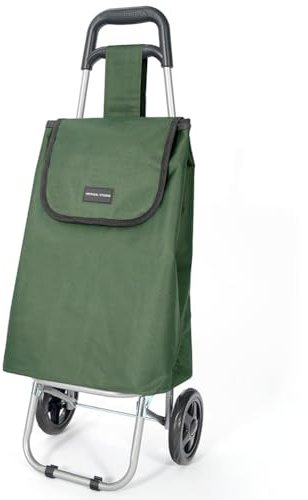 VERTICAL STUDIO Carro de la compra de 35 l, plegable, ligero y resistente, con estructura de aluminio, bolsillo con cremallera y cierre de , hasta 25 kg, plegable y extraíble (verde oscuro)