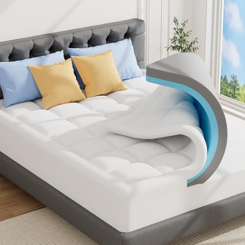 ABENE 4 Inch Dual-layer Memory Foam Mattress Topper with Bamboo Pillow Top Cover for Back Pain Relief, with OEKO-TEX & CertiPUR-US (Double 135x190cm,10cm)