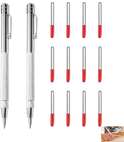 Fwobumy 2 pennarelli in carburo di tungsteno, penna in carburo con tracciatura magnetica in alluminio con clip, include 12 punte di ricambio per marcatura metallo, vetro, ceramica, legno e marmo