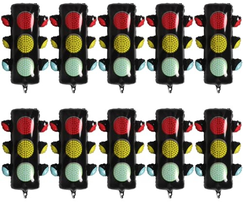 WESIEVYA 10 st. dekorationer för klassrumsfester, uppblåsbara trafiksignalballonger för bakgrund, folieballonger för transportfödelsedagsfest för trafiksäkerhetsveckan eller skolstart