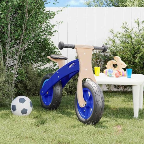 Kaloriko Bicicleta para niños con neumáticos de aire, marco de madera azul, altura regulable, carga ajustable, manillar antideslizante, a prueba de inclinación, coche de pedal, para niñas y niños a
