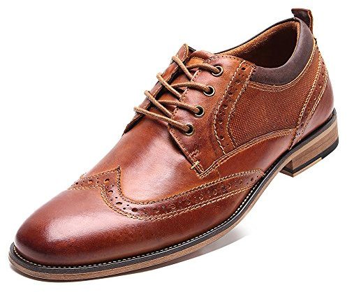 rismart Hombre Zapato Grueso Vestir Wing Tip Cuero Zapatos De Cordones SN01999(Bronceado,EU43)