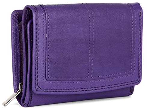 J. Wilson London Ladies Designer RFID Safe Protection Luxury Quality Soft Nappa Leather Purse Multi Credit Card Women Clutch Wallet with Zip Pocket (Purple)