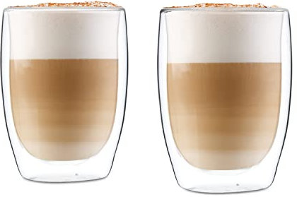 GLASWERK - Vasos de Café de Latte Macchiato (2 x 330 ml), Tazas Café Cristal Doble Pared de Borosilicato, Tazas Café Grandes, Vasos Térmicos aptos Lavavajillas, Juego de 2 tazas