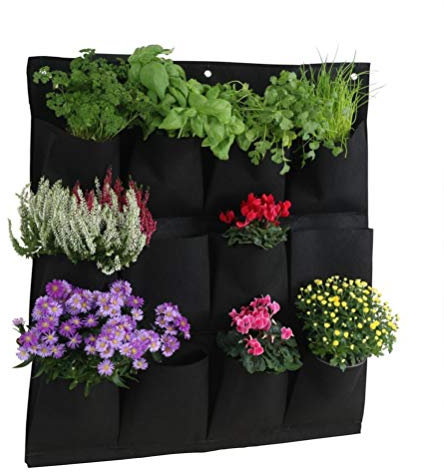 1 Pezzi Verticale Fioriera a parete 12 Fioriera Vasi pensili da parete a tasca per piante grasse e,appesi a non tessuto per giardino Decorazione (Nero)