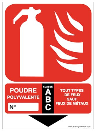 AUA SIGNALETIQUE - Panneau Extincteur Classe Poudre ABC - 300x210 mm, Vinyl adhésif