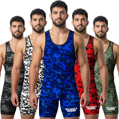 Exxact Sports Digital Camouflage Men's Wrestling Singlet, High-Performance Powerlifting Singlet, Wrestling Singlets for Men (AM, Blue Camo)