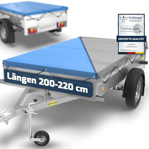 Tarpofix® Anhänger Plane 211x116 cm inkl. Planenseil | Anhängerplane Flachplane aus PVC PLANENMATERIAL | Verstärkte Humbaur Hänger Abdeckplane für 750kg PKW Autoanhänger | Abdeckung Grau