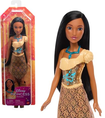 Mattel Princesses Disney Poupée Pocahontas articulée avec tenue scintillante et accessoires dont chaussures et collier, Jouet Enfant, Dès 3 ans, HLW07