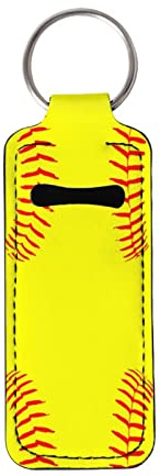 Suobstales Softball Chapstick Holder Keychain Baseball Lipstick Clip-on Sleeve Pouch Lip Balm Holders Cosmetic Carrier Organizer,Softball Girls Gifts Bags,Yellow, 0 Yellow Softball