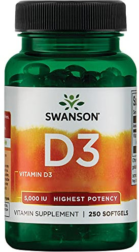 Swanson, Vitamine D3 125mcg (5000 UI), Dépôt, 1 Capsule tous les 5 Jours, 250 Capsules molles, Hautement Dosé, Sans Soja, Sans Gluten, Sans OGM