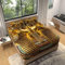 BoxkAt Spannbettlaken Set 180x200 cm, äGyptisches Pharao-Muster Spannbetttuch Weiche Atmungsaktiv Microfaser mit 2 Kissenbezug, Spannbetttücher für bis 25-30 cm Matraze and Kinder Erwachsener