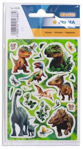 HERMA 15688 Aufkleber Dinosaurier klein groß, 20 Stück, Tiere Sticker mit Dino Motiv, Kinder Etiketten für Fotoalbum Tagebuch Poesiealbum Scrapbooking Geburtstag Dekoration Briefe DIY Basteln