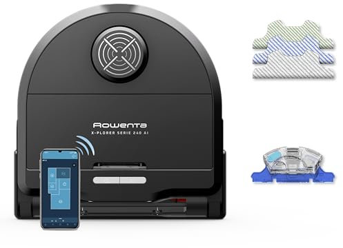 Rowenta Robot Aspirador RR9675 X-Plorer Serie 240 AI, Modelo de alergia y para Personas con Mascotas, Cepillo eléctrico Extragrande para Pelo de Animales, fregona vibratoria, diseño Rectangular