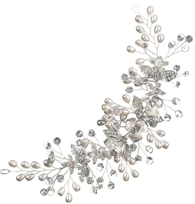 Flower Bride Wedding Hair Vines, Silver Rhinestone Flower Leaf Headpieces, Bridesmaid Hair Clip Tiara, Crystal Bridal Hair Accessories for Women and Girls